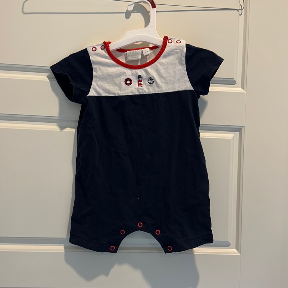 Navy and white infant romper
